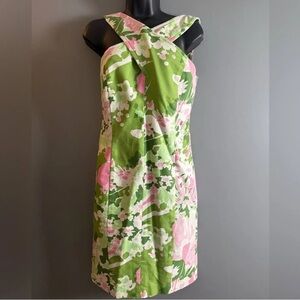 Talbots Strapless Dress with Green and Pink Floral Pattern